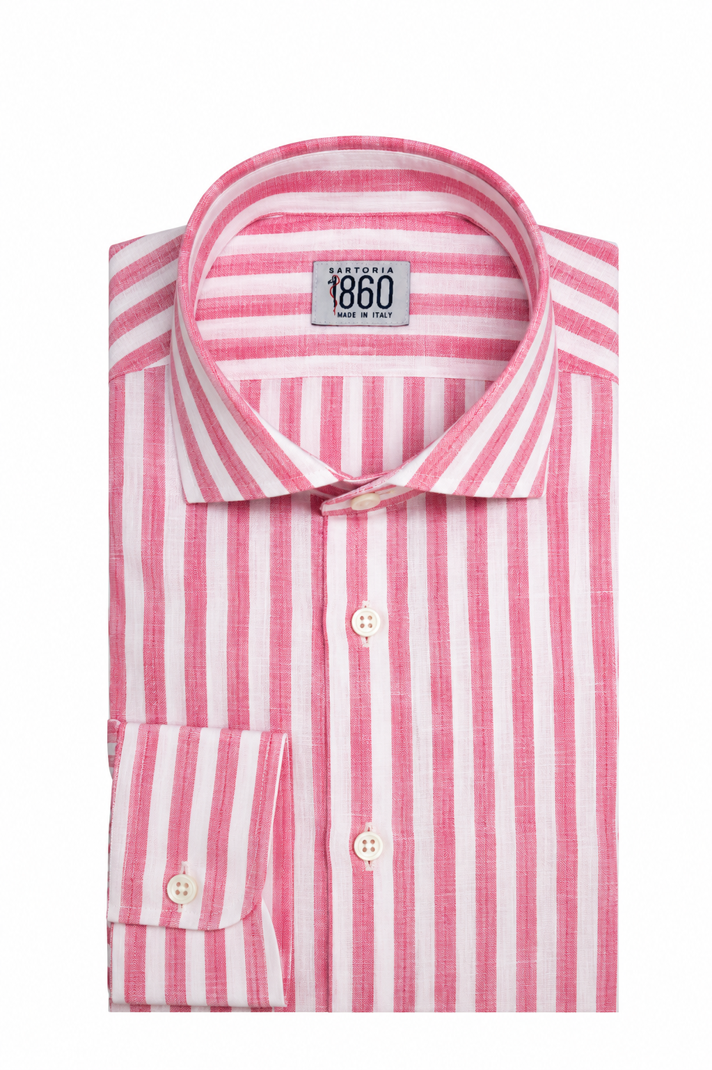 Camicia Saint-Tropez- 100% lino bacchettato bianco e rosa scuro