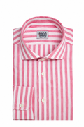 Camicia Saint-Tropez- 100% lino bacchettato bianco e rosa scuro