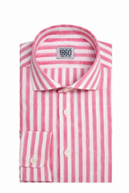 Camicia Saint-Tropez- 100% lino bacchettato bianco e rosa scuro