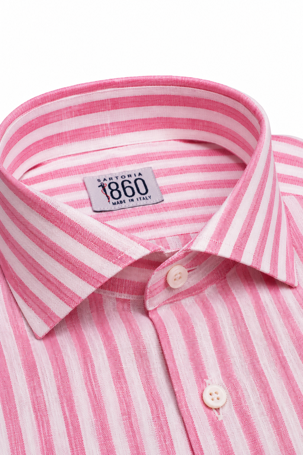Camicia Saint-Tropez- 100% lino bacchettato bianco e rosa scuro