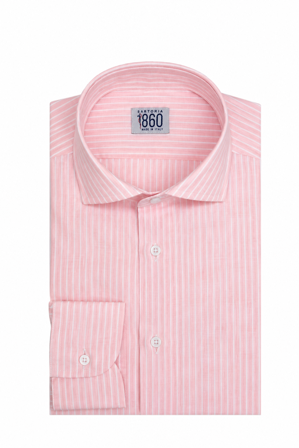Camicia Maddalena - 100% lino bacchettato bianco e rosa