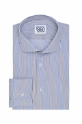 Camicia Sabaudia - twill 100% cotone, fantasia rigata blu e sabbia