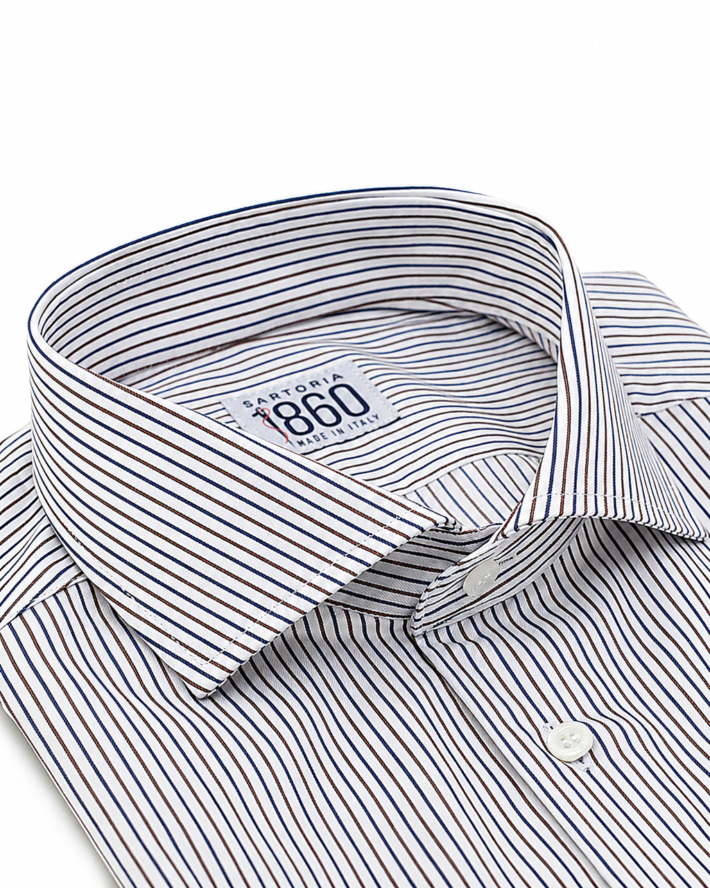 Camicia Sabaudia - twill 100% cotone, fantasia rigata blu e sabbia