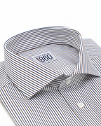 Camicia Sabaudia - twill 100% cotone, fantasia rigata blu e sabbia