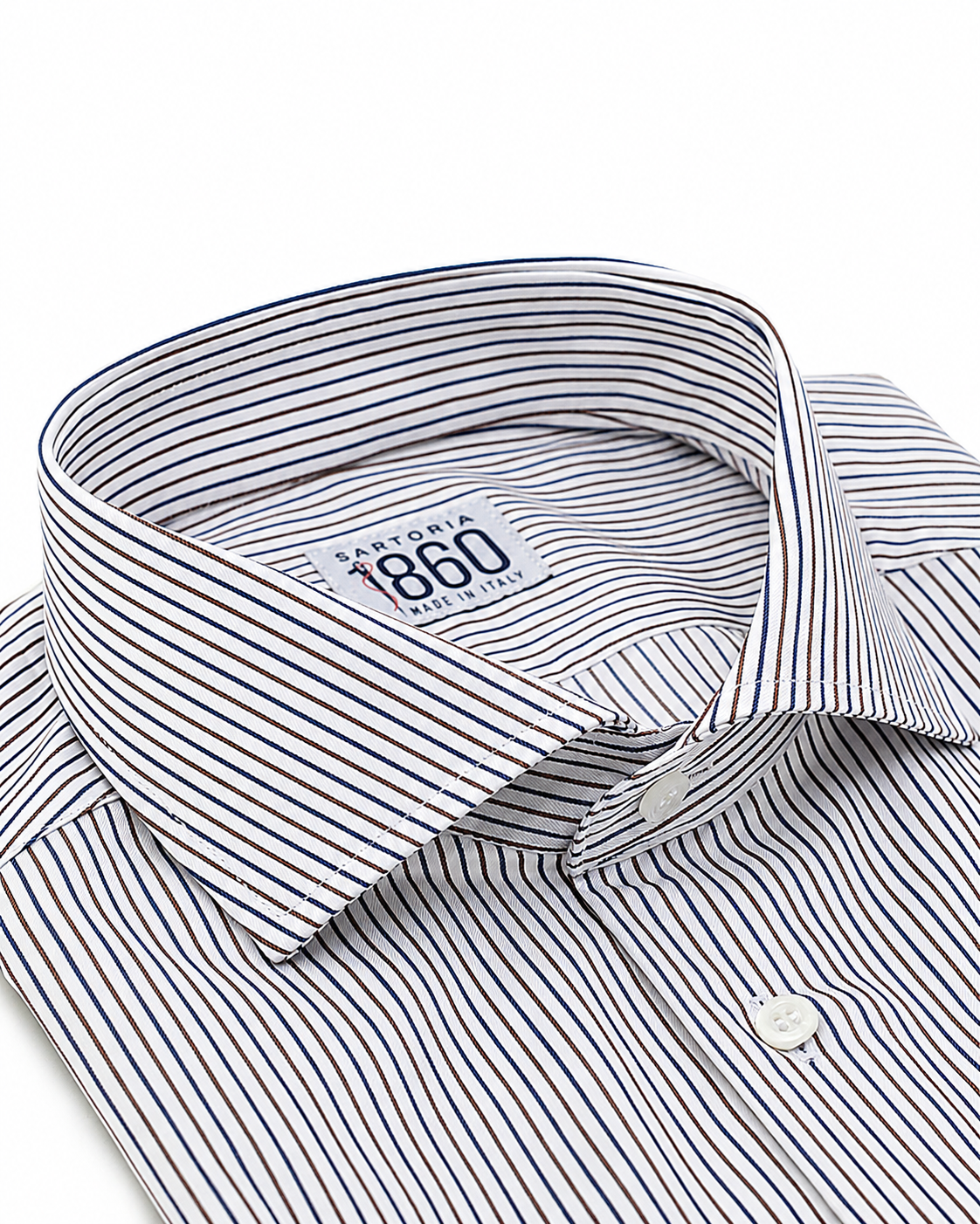 Camicia Sabaudia - twill 100% cotone, fantasia rigata blu e sabbia