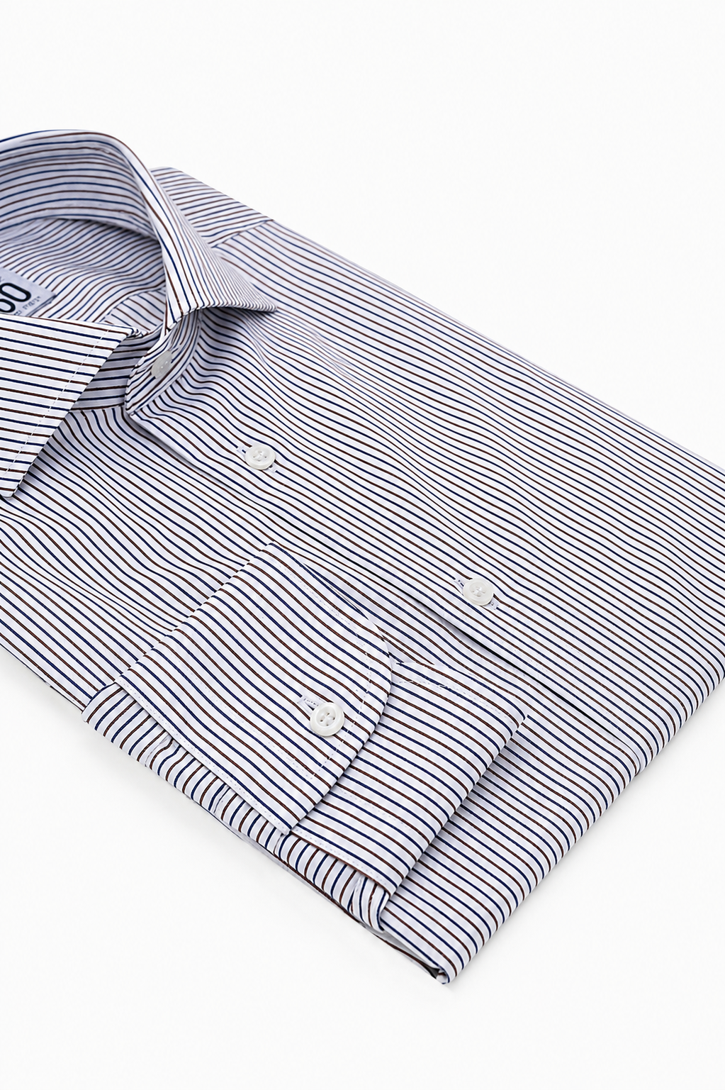 Camicia Sabaudia - twill 100% cotone, fantasia rigata blu e sabbia