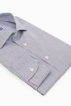 Camicia Sabaudia - twill 100% cotone, fantasia rigata blu e sabbia