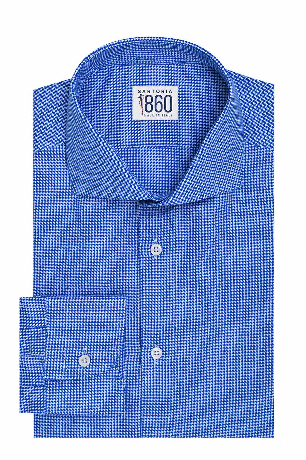Camicia Spoleto, 100% cotone pied de poule bianco e azzurro
