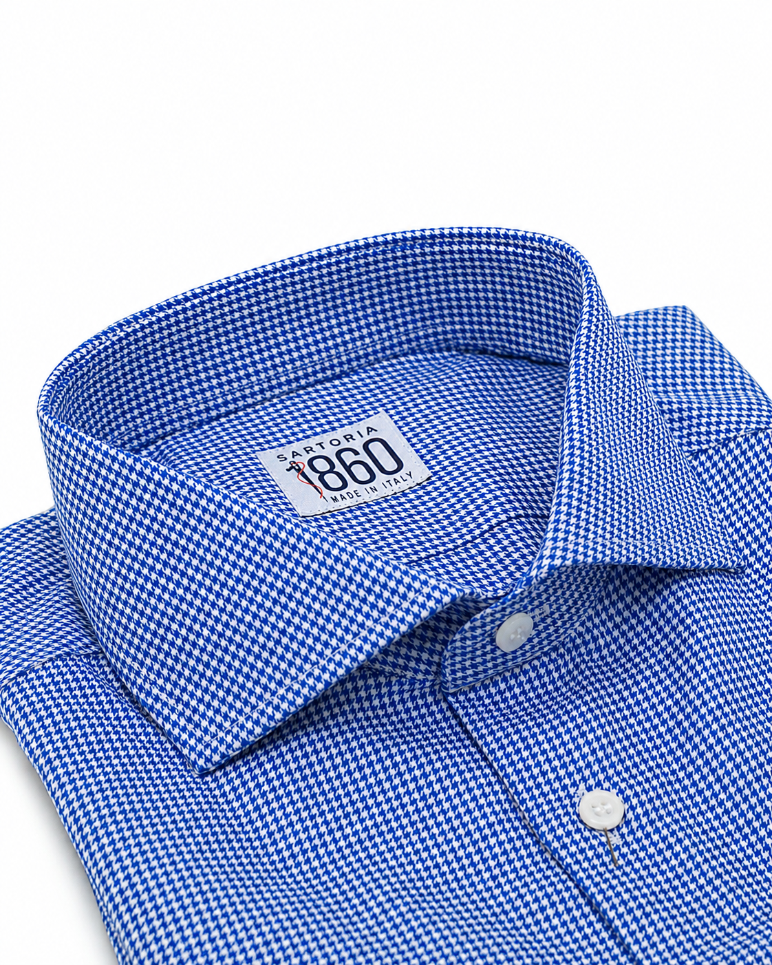 Camicia Spoleto, 100% cotone pied de poule bianco e azzurro