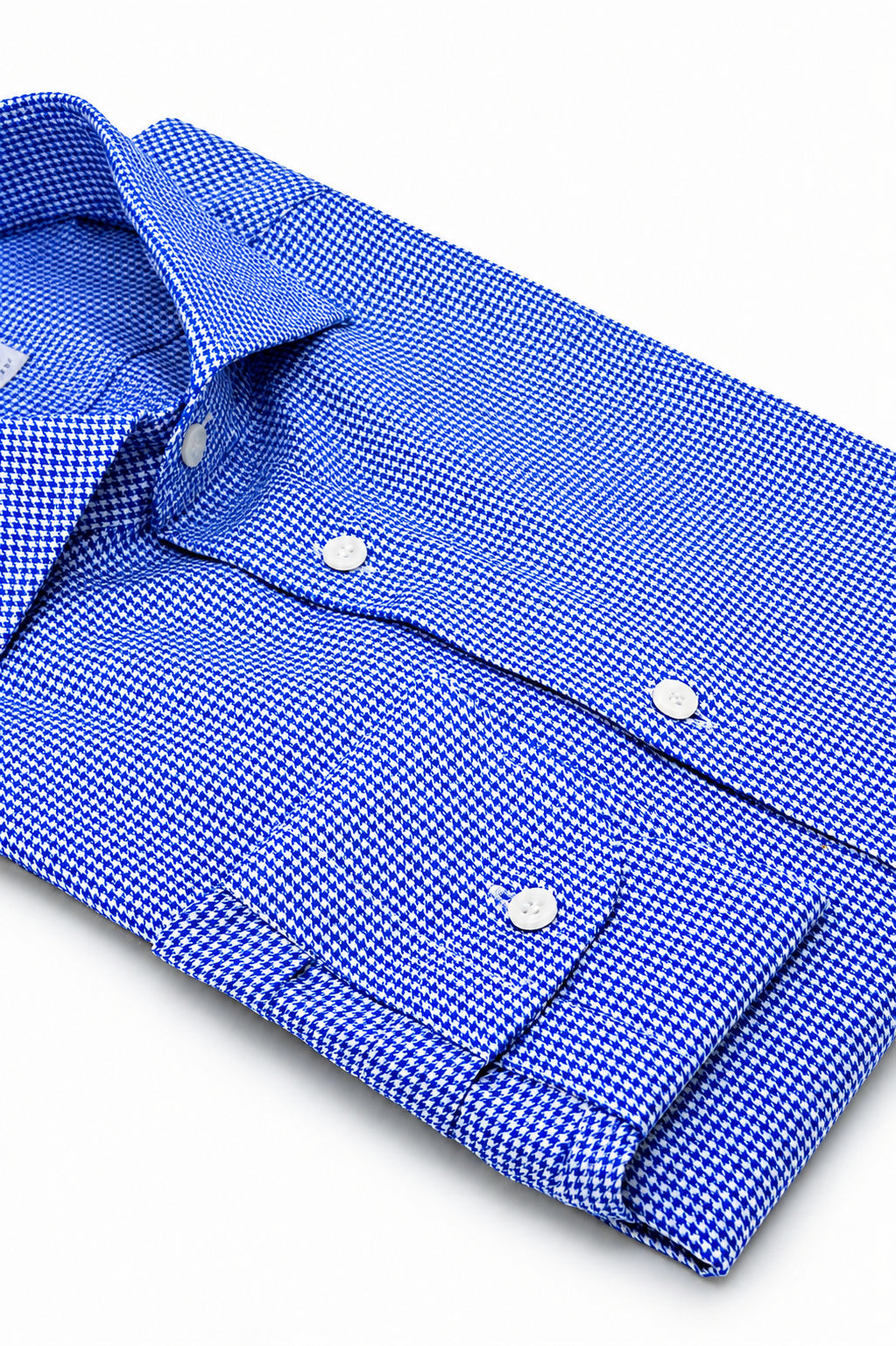 Camicia Spoleto, 100% cotone pied de poule bianco e azzurro