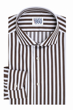 Camicia Toledo - twill 100% cotone, bacchettato bianco e marrone