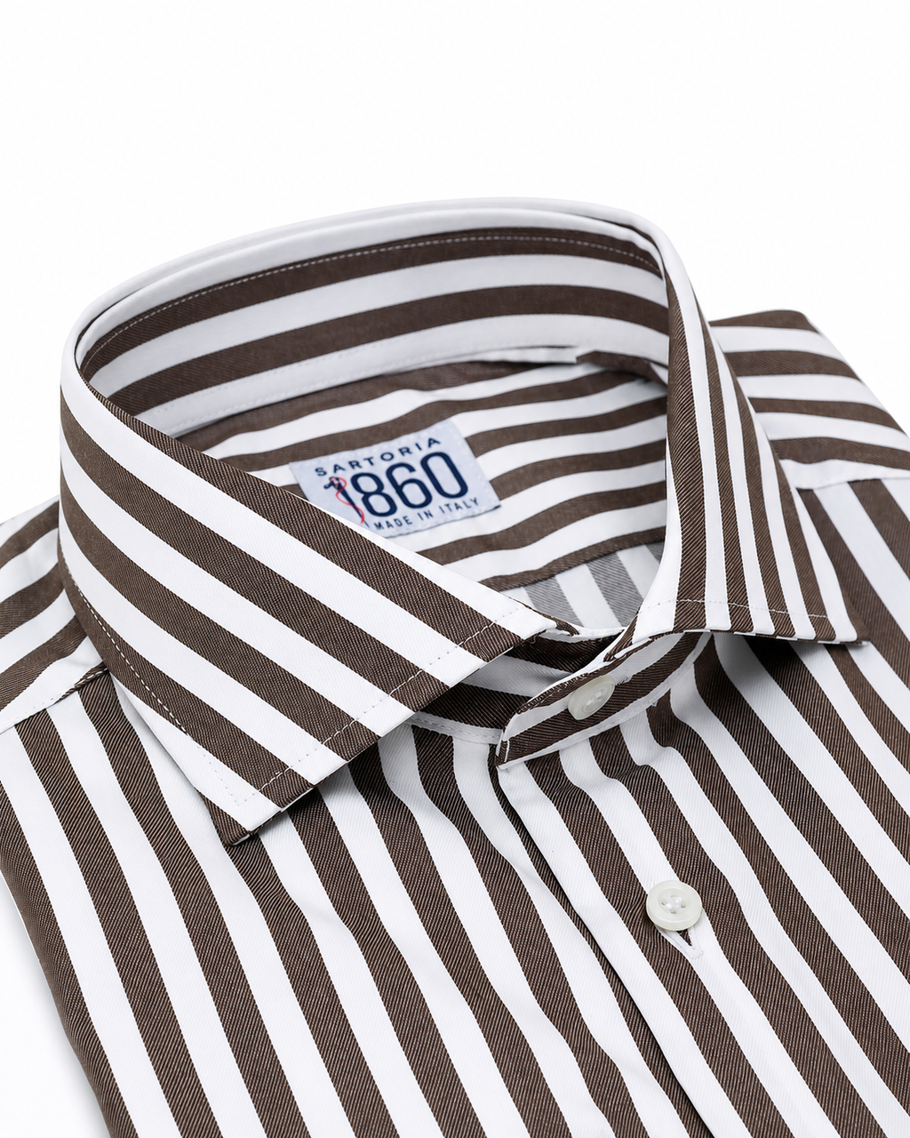 Camicia Toledo - twill 100% cotone, bacchettato bianco e marrone