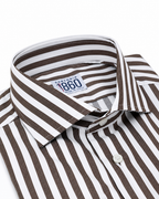 Camicia Toledo - twill 100% cotone, bacchettato bianco e marrone