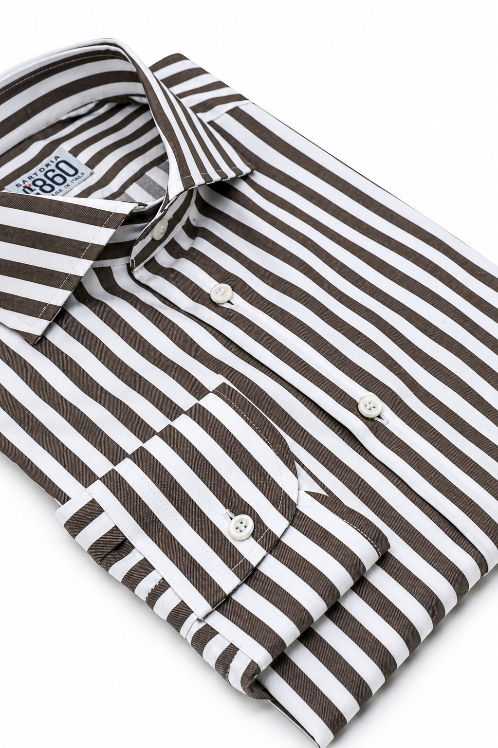 Camicia Toledo - twill 100% cotone, bacchettato bianco e marrone