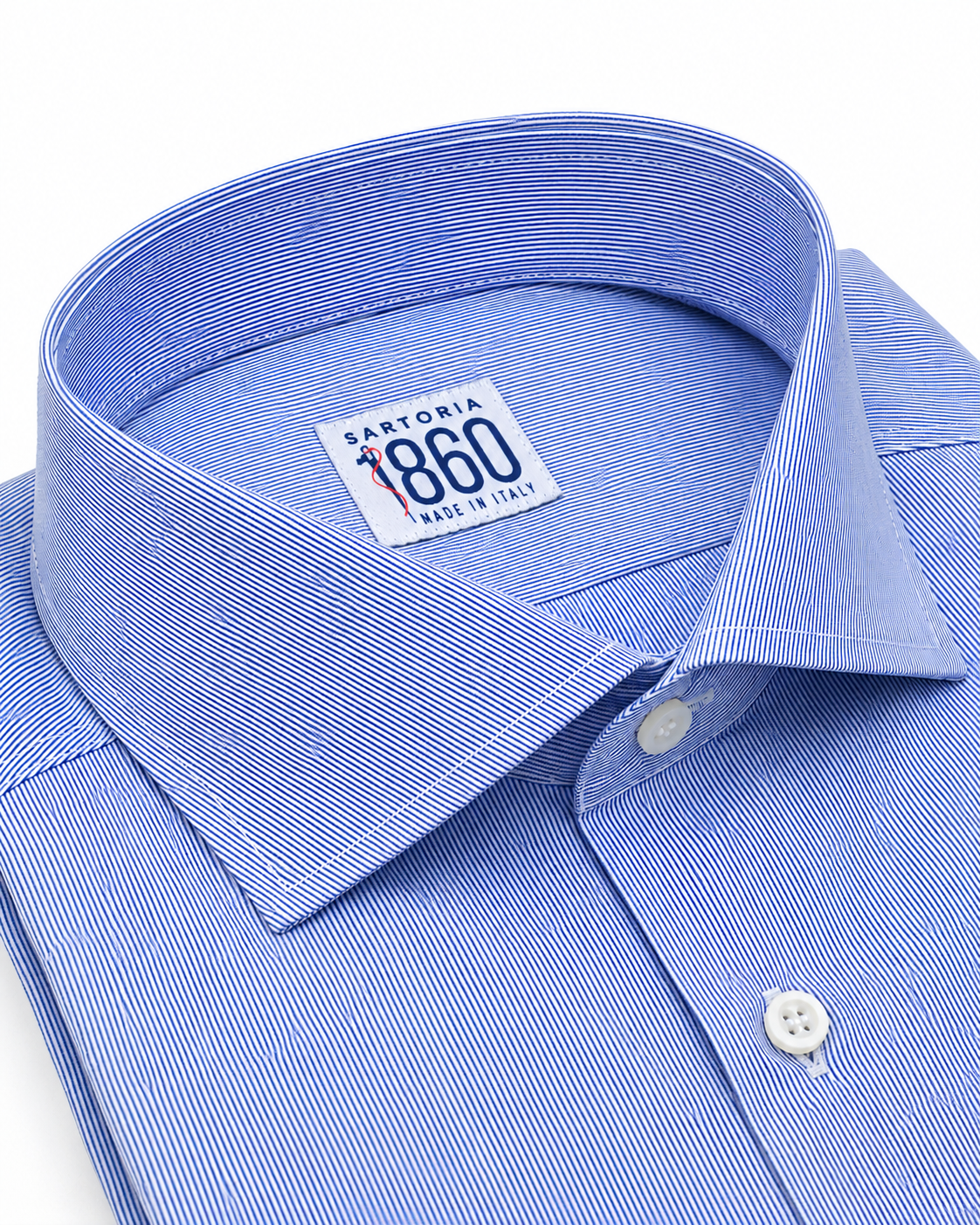 Camicia Tolosa - popeline 100% puro cotone, fantasia rigata bianco e azzurro