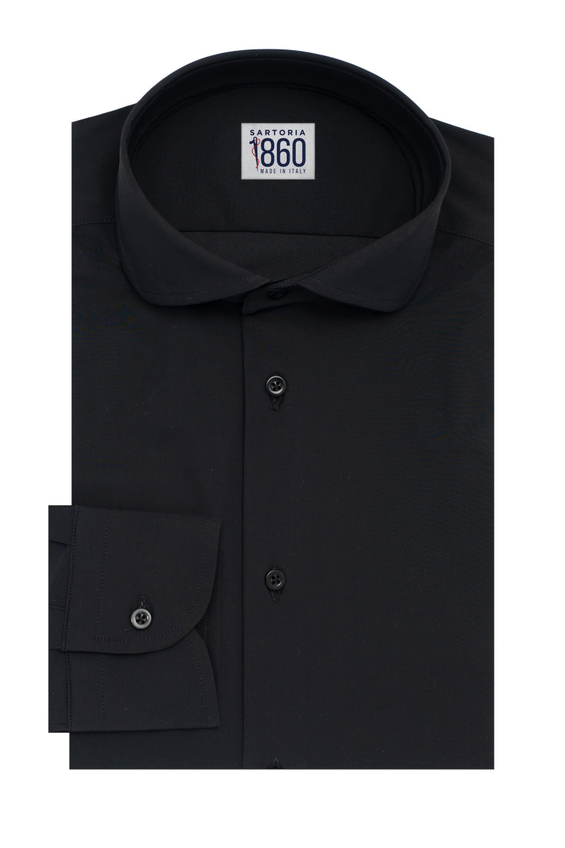 Camicia Berlino - lycra no stiro tinta unita nera