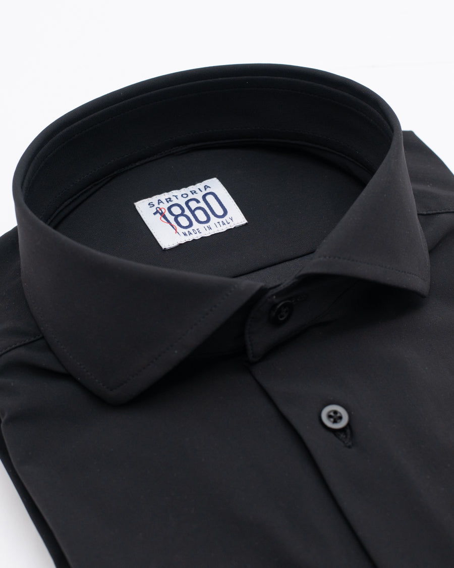 Camicia Berlino - lycra no stiro tinta unita nera
