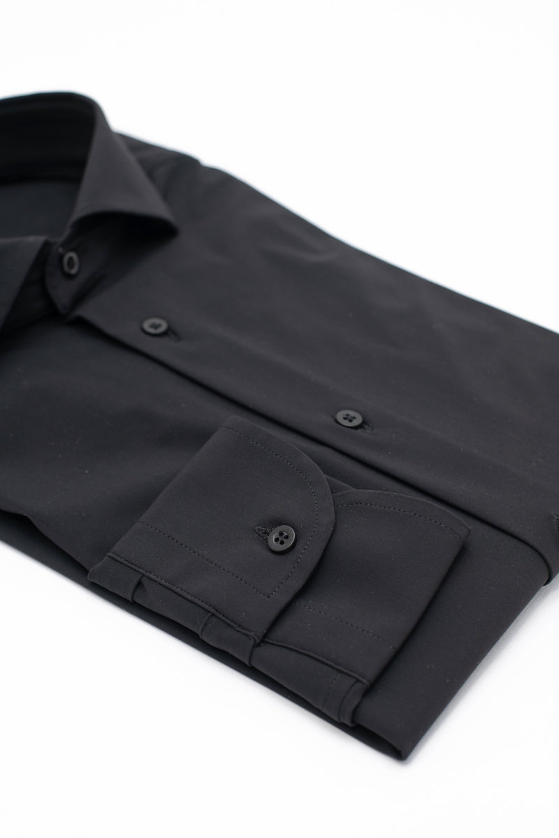 Camicia Berlino - lycra no stiro tinta unita nera