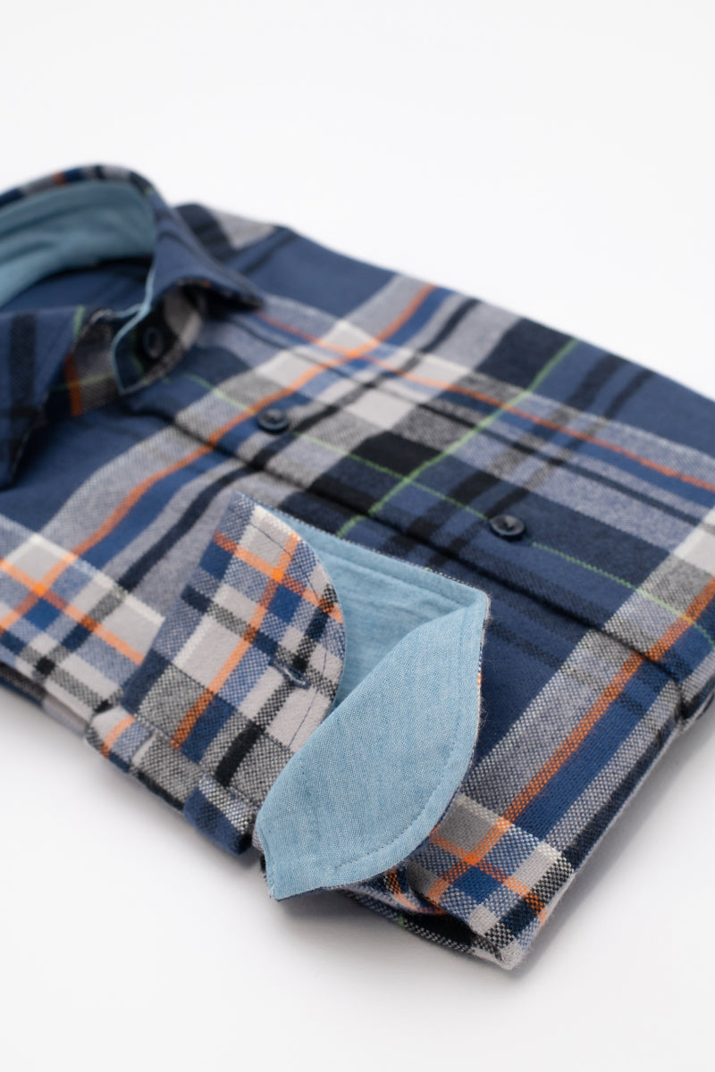 Camicia Boè – flanella 100% puro cotone doppio ritorto tartan blu