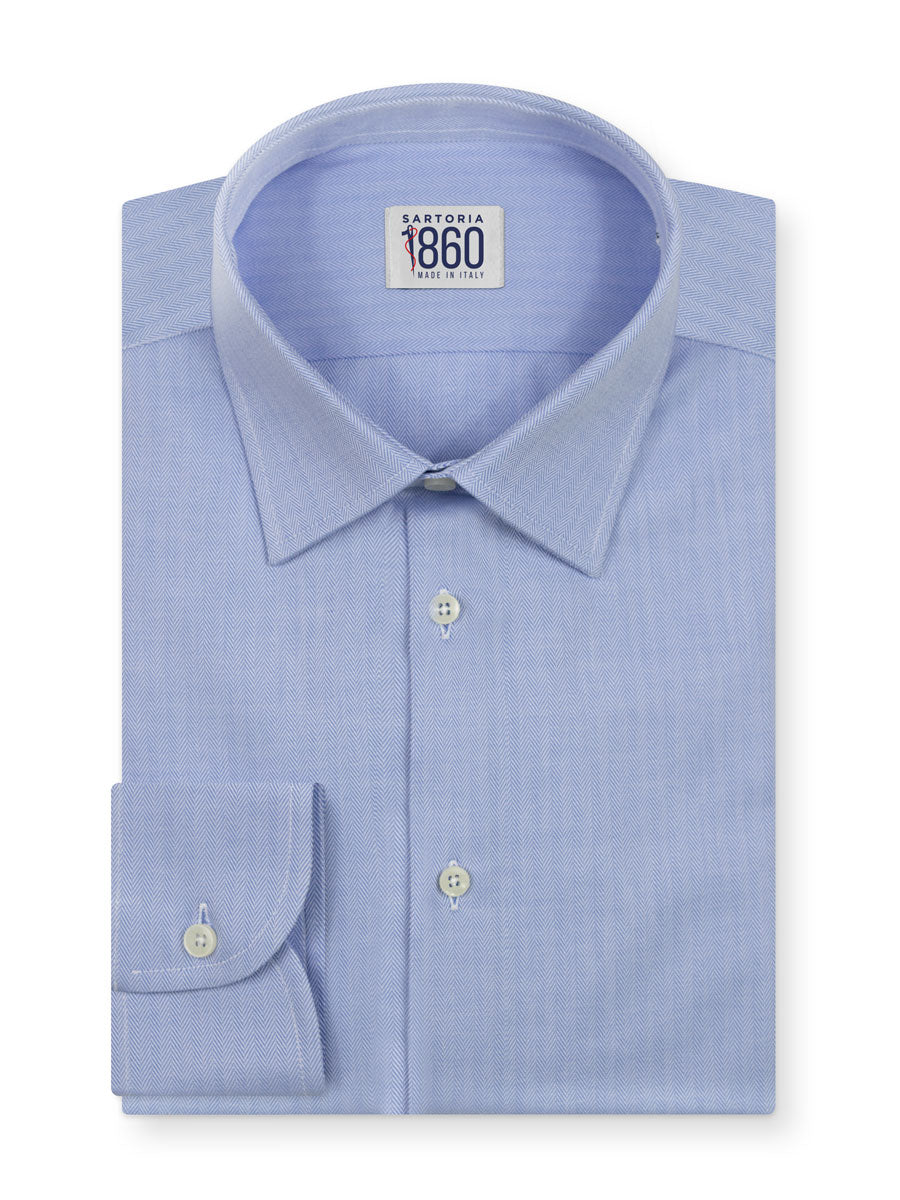 Camicia Milano - 100% puro cotone, fantasia spigata celeste
