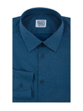 Camicia Bergamo - popeline stampato 100% cotone, fondo blu con motivi bianchi