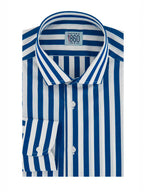 Camicia Piacenza – popeline 100% cotone, disegno bacchettato bianco e blu