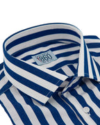 Camicia Piacenza – popeline 100% cotone, disegno bacchettato bianco e blu