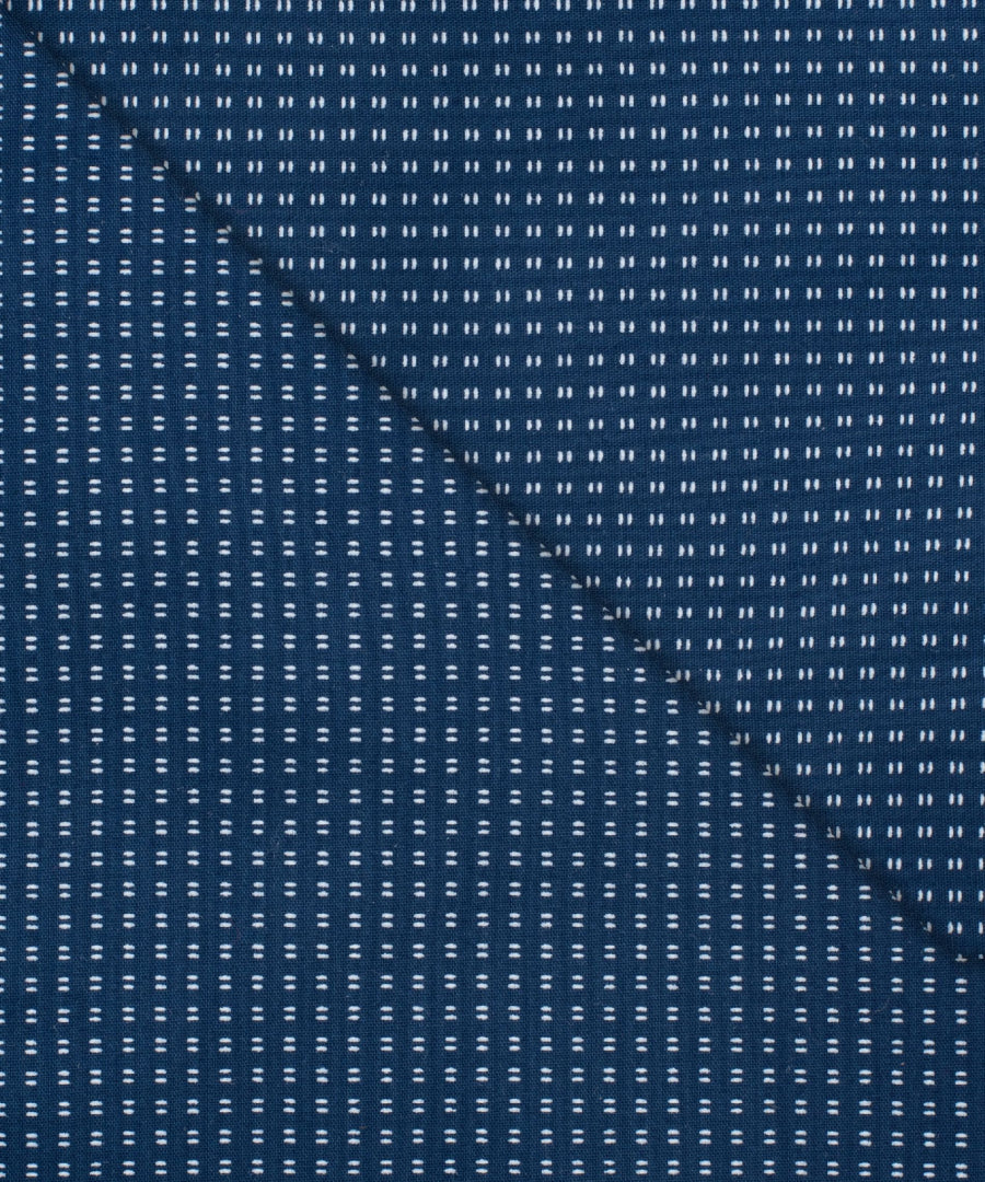Camicia Bergamo - popeline stampato 100% cotone, fondo blu con motivi bianchi