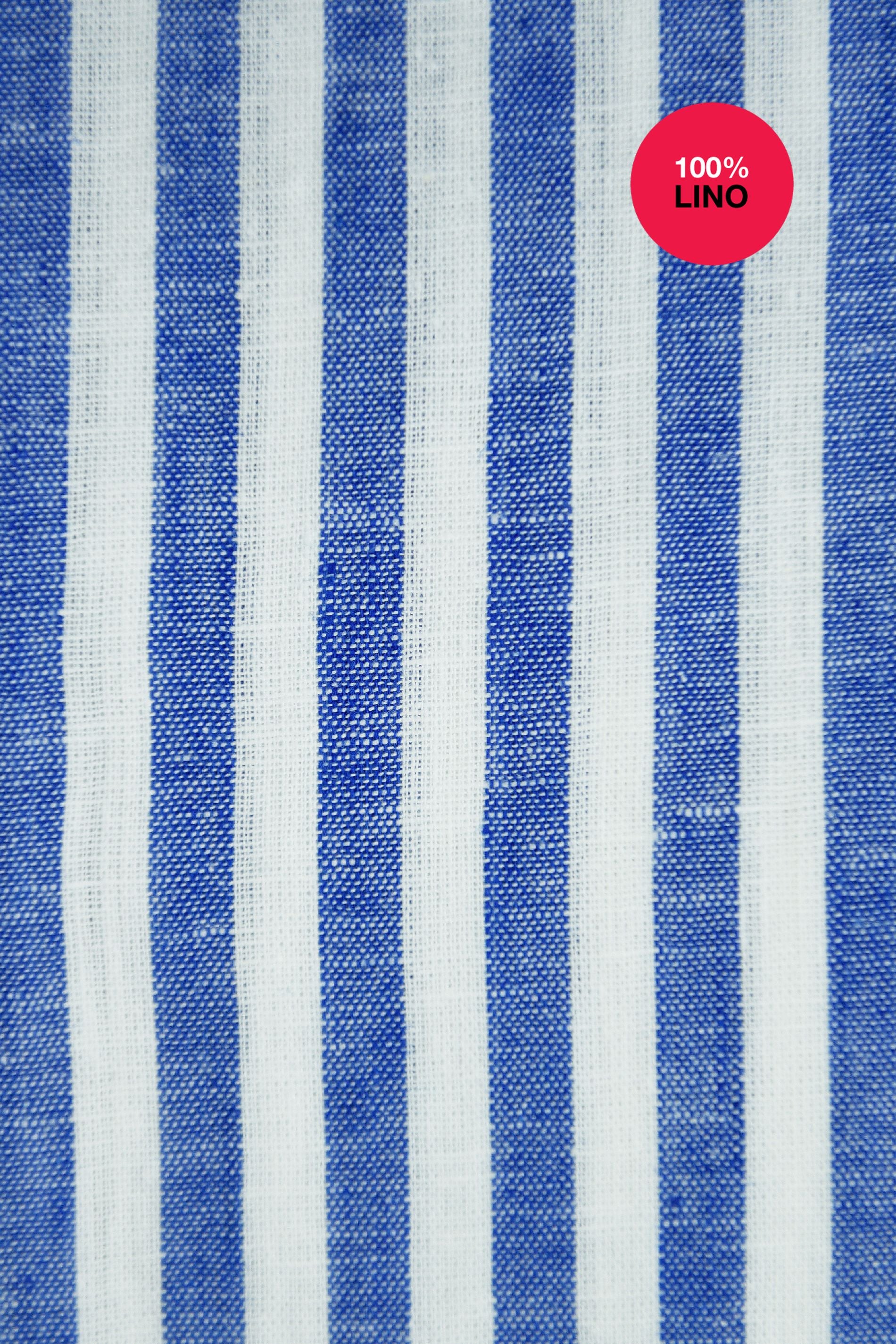 Camicia Capri - 100% lino bacchettato bianco e azzurro 