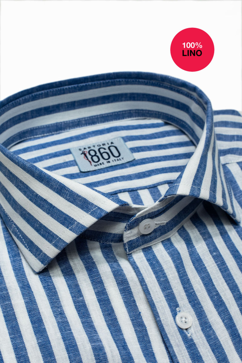 Camicia Capri - 100% lino bacchettato bianco e azzurro