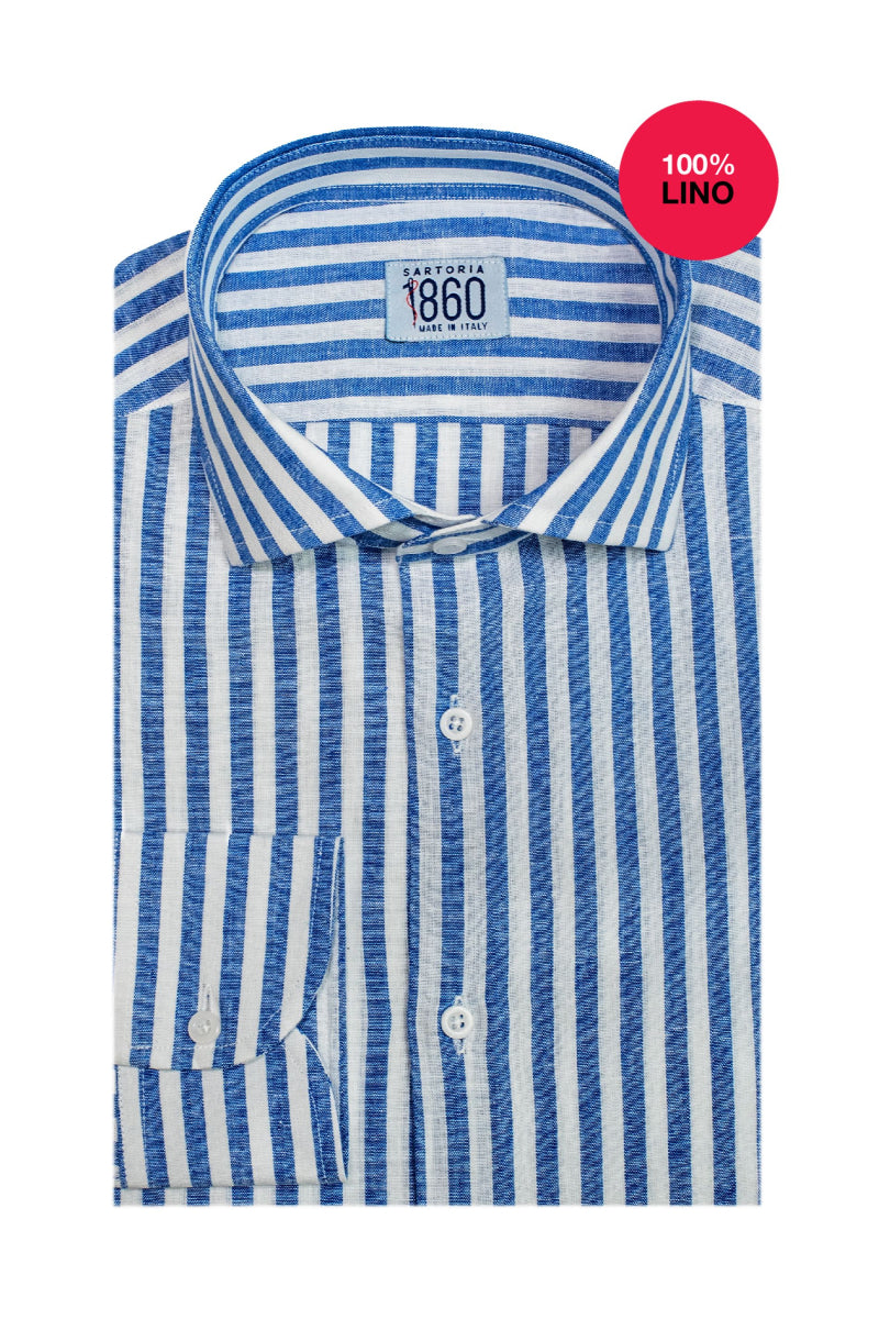 Camicia Capri - 100% lino bacchettato bianco e azzurro