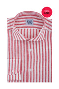 Camicia Cosenza - 100% lino bacchettato bianco e rosso