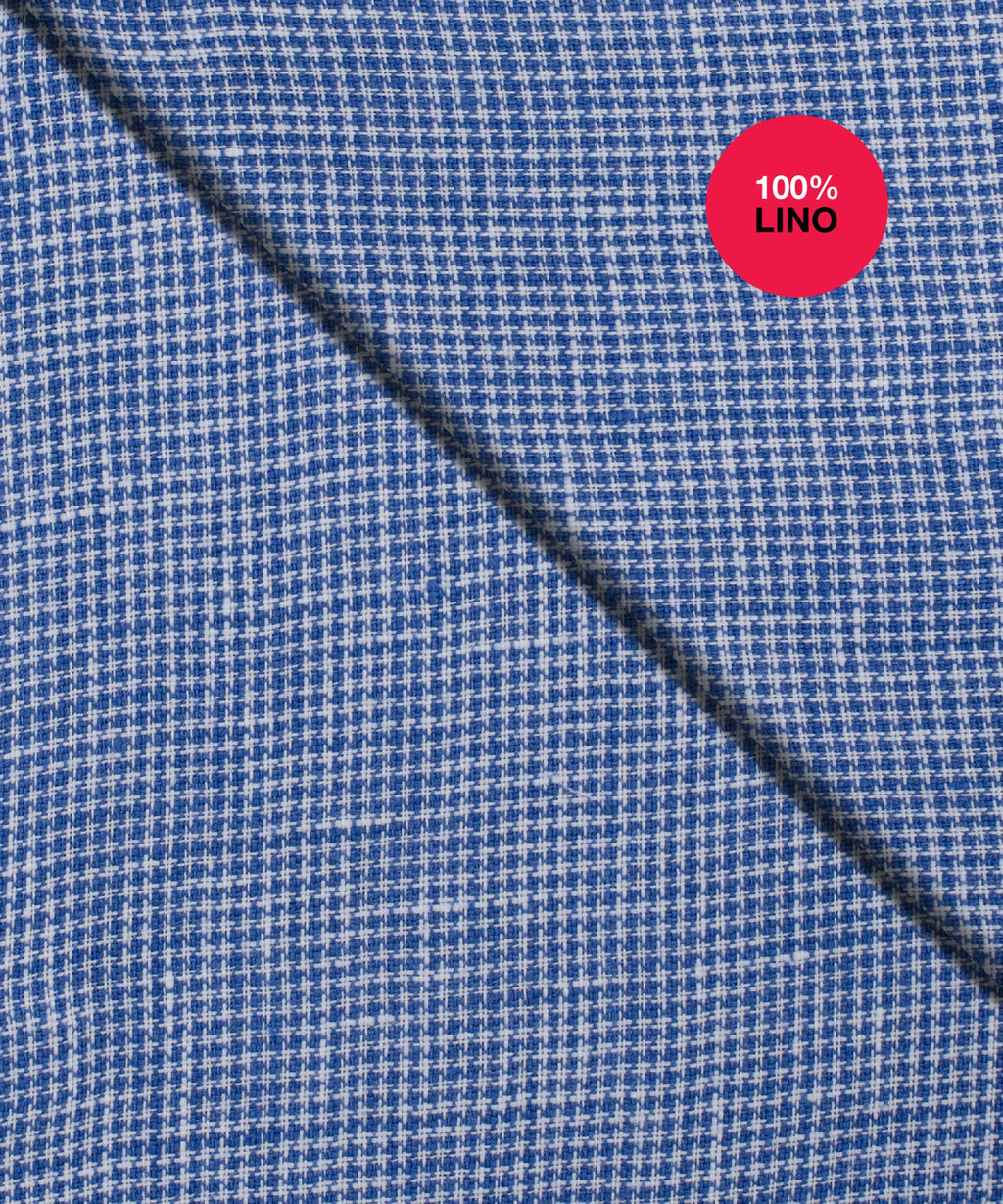 Camicia Ponza - 100% lino pied de poule bianco e azzurro