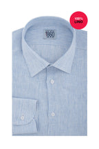 Camicia San Marino - 100% lino rigato bianco e celeste