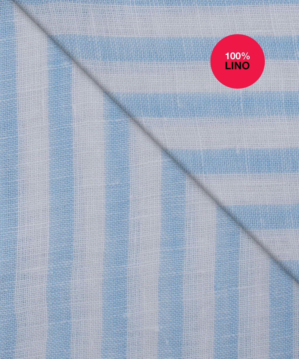 Camicia Ischia - 100% lino bacchettato bianco e celeste 