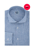 Camicia Pescara - 100% lino bacchettata bianco e azzurro