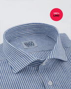 Camicia Pescara - 100% lino bacchettata bianco e azzurro