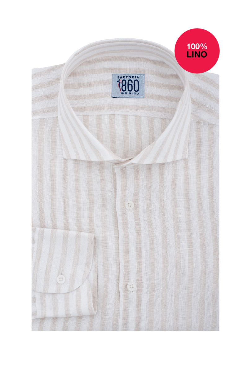 Camicia Valencia - 100% lino bacchettato bianco e beige