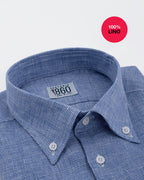 Camicia Ponza - 100% lino pied de poule bianco e azzurro