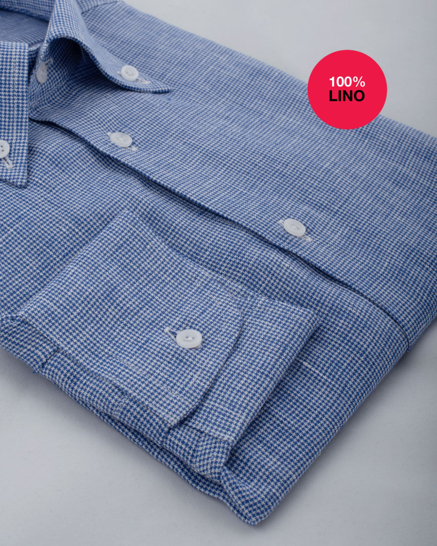 Camicia Ponza - 100% lino pied de poule bianco e azzurro
