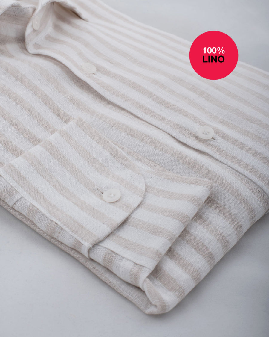 Camicia Valencia - 100% lino bacchettato bianco e beige