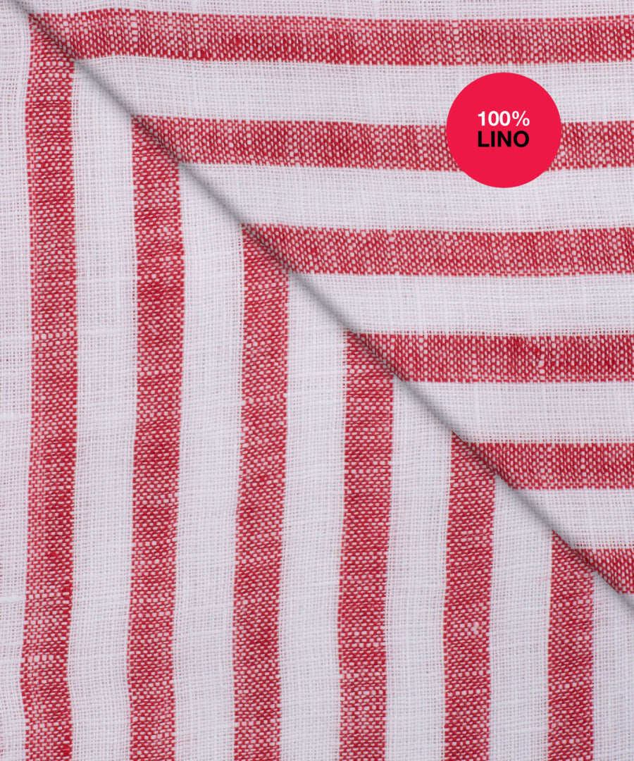 Camicia Cosenza - 100% lino bacchettato bianco e rosso