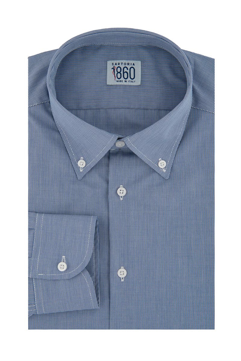 Camicia Sulmona- popeline 100% cotone, quadrettino azzurro