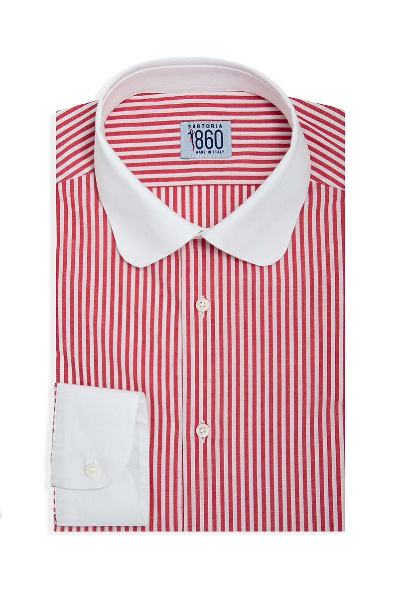 Camicia Carpi – popeline 100% cotone, disegno bacchettato rosso