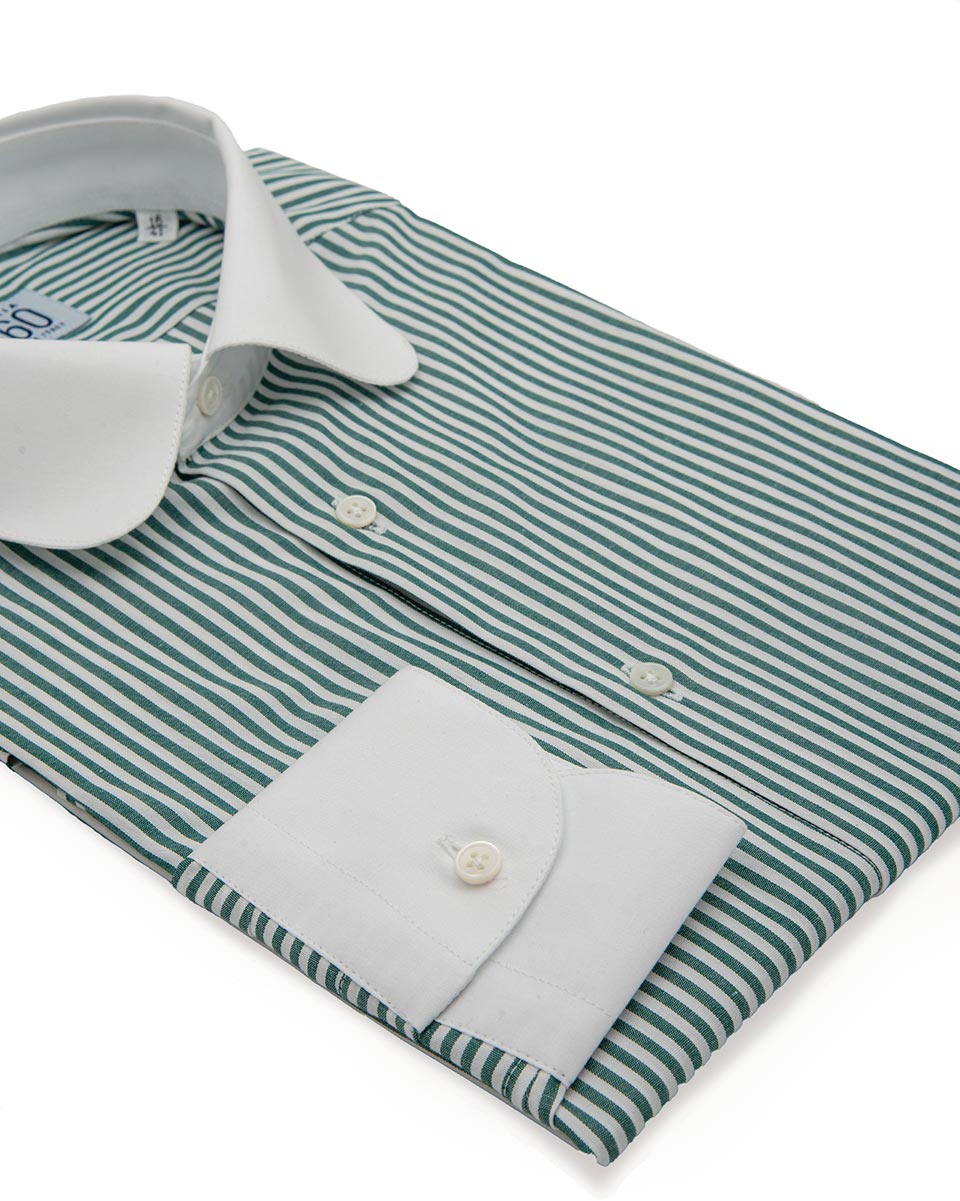 Camicia Venosa – popeline 100% cotone, disegno bacchettato verde
