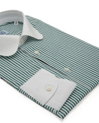 Camicia Venosa – popeline 100% cotone, disegno bacchettato verde
