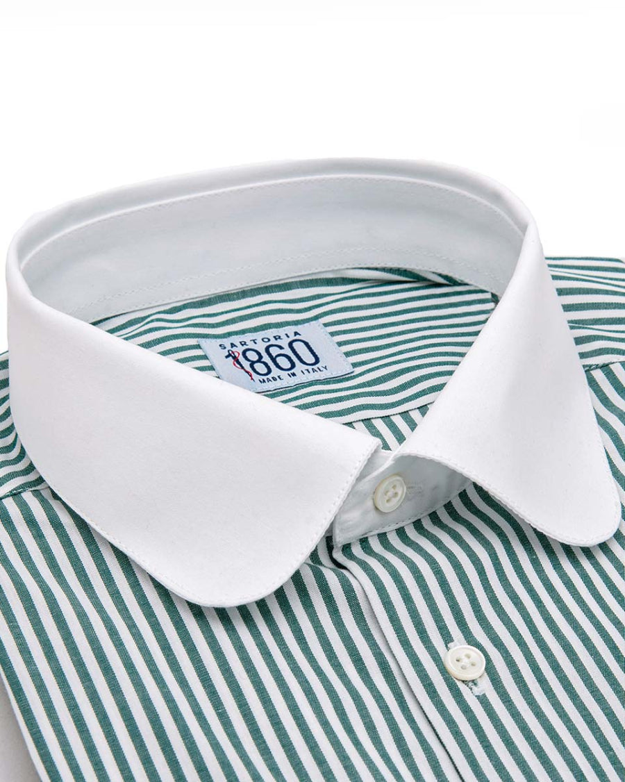 Camicia Venosa – popeline 100% cotone, disegno bacchettato verde