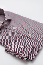 Camicia Cardiff - twill 100% puro cotone doppio ritorto, bacchettato blu, bianco e bordeaux