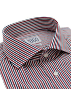 Camicia Cardiff - twill 100% puro cotone doppio ritorto, bacchettato blu, bianco e bordeaux