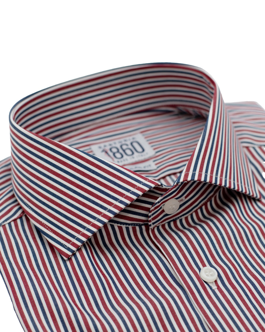 Camicia Cardiff - twill 100% puro cotone doppio ritorto, bacchettato blu, bianco e bordeaux